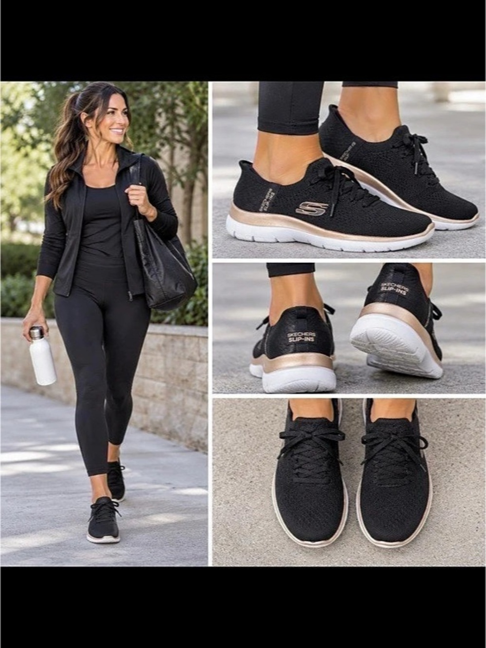 NEW Skechers Slip-ins - Quick Getaway Black & Gold Sneakers US 5